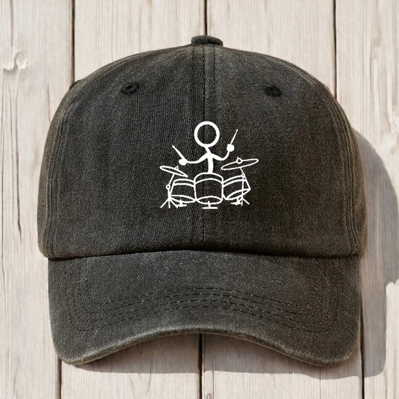 Drum Print Retro Washed Baseball Cap for Both Men and Women