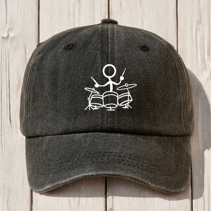 Drum Print Retro Washed Baseball Cap for Both Men and Women