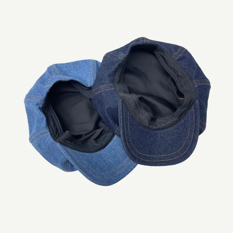 Newsboy Hat Women Octagonal Cap Beret Denim