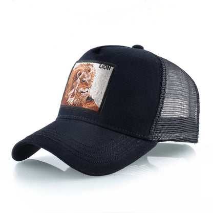Unisex Black Baseball Cap With Animals Embroidery Patch For Men Women