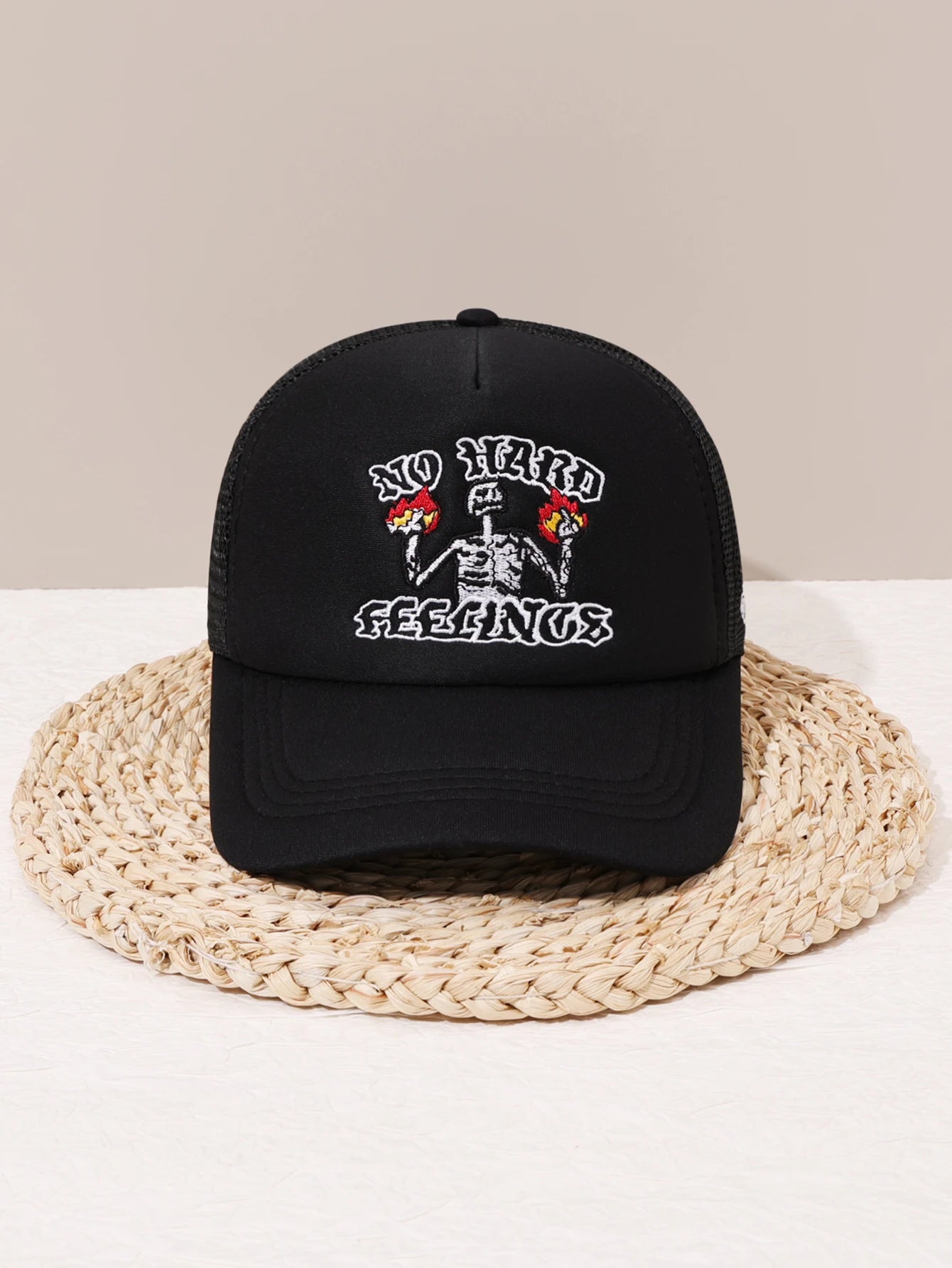 Unisex Skull Flame Embroidery Baseball Net Caps Spring and Summer