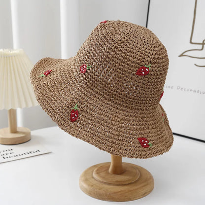 Summer Hat Women Strawberry Pattern Sunscreen Big Brim Fisherman Cap Sun Hat