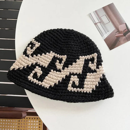 Korean Autumn Winter Retro Crochet Knitted Wool Bucket Hat Women
