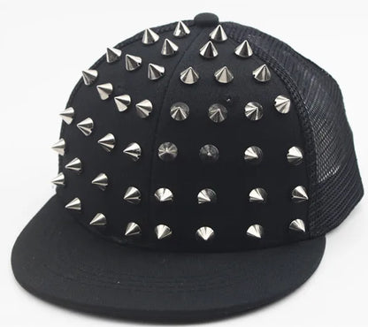 Men and Women's Rivet Flat Hat Punk Rock Hip Hop Stud Snapback Caps Y2K