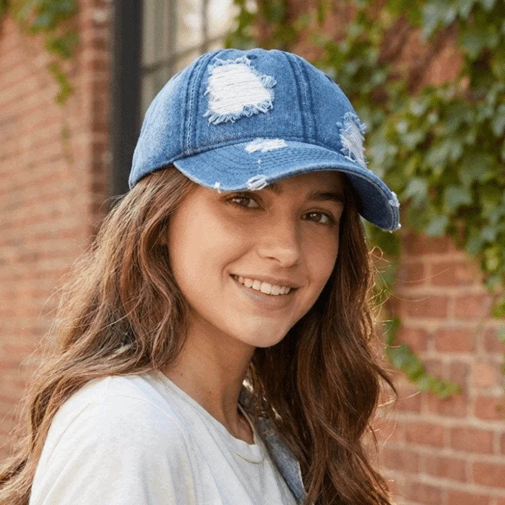 Vintage Ripped Washed Denim Baseball Cap