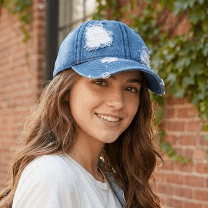 Vintage Ripped Washed Denim Baseball Cap
