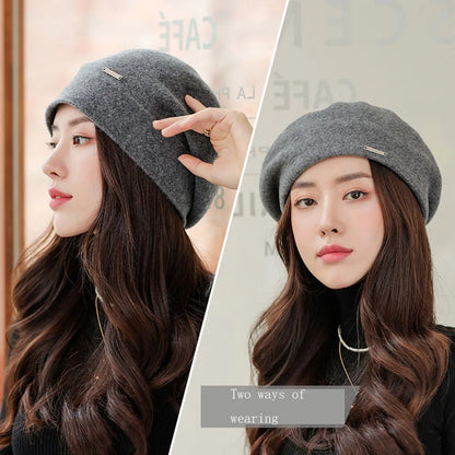 Women Wool Blend Winter Beret Hat