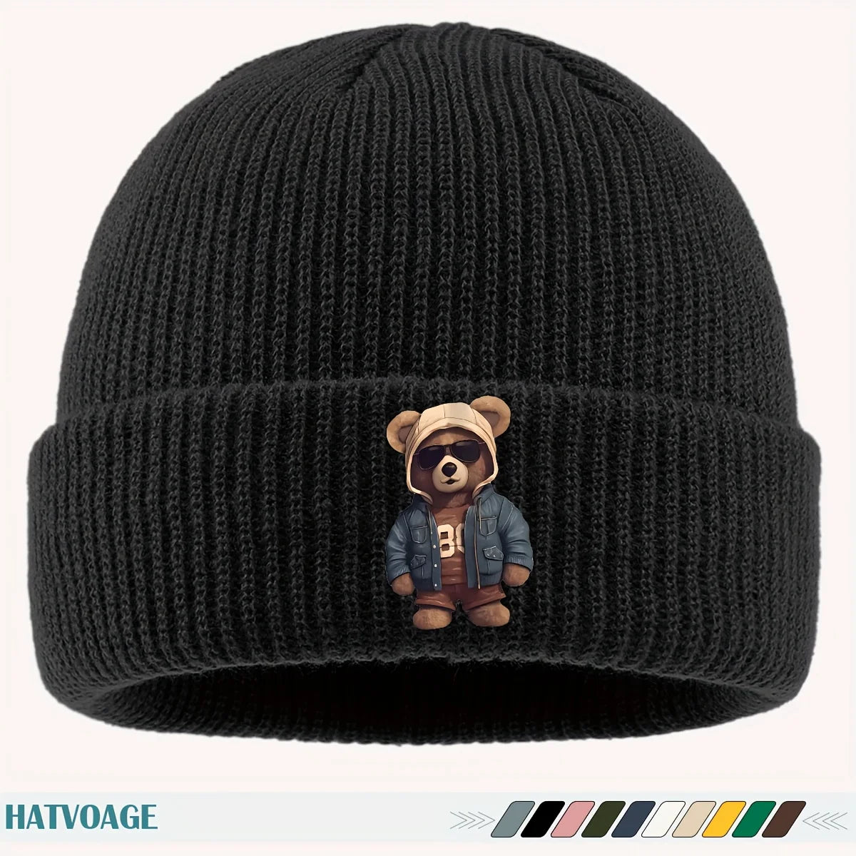 Fun "Bear" Printed Beanie, Unisex Street Skate Hat