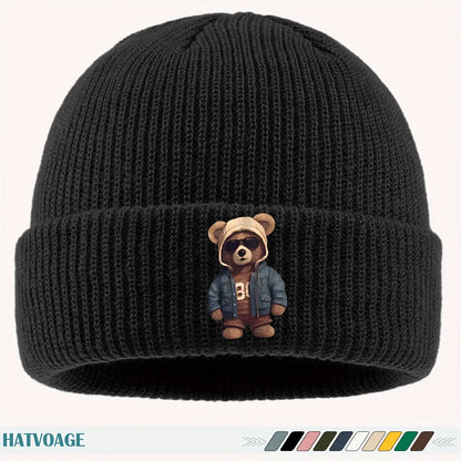 Fun "Bear" Printed Beanie, Unisex Street Skate Hat