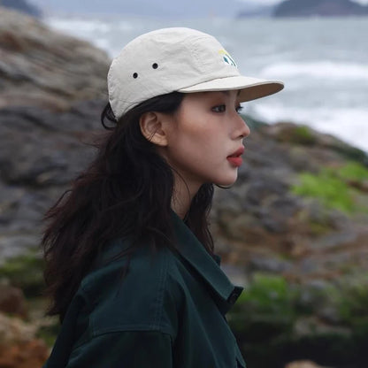 Japanese Short Brim Embroidery Baseball Cap For Women Men