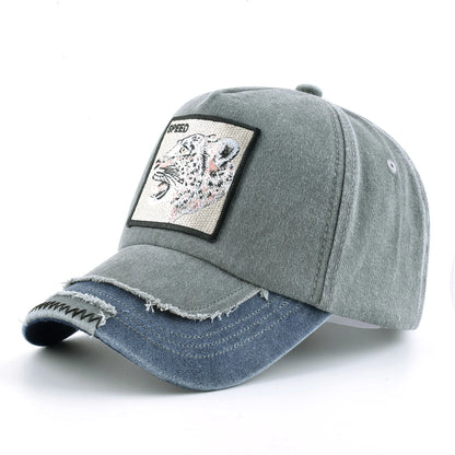 Vintage Denim Baseball Cap With Embroidery Animals