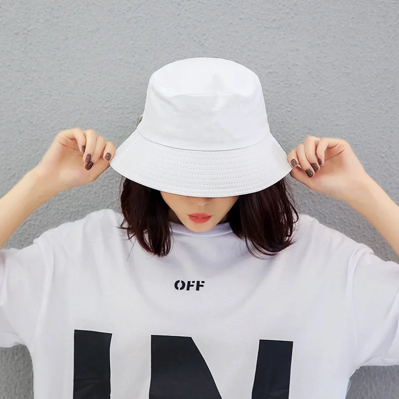 Solid Color Fisherman Hat Korean Trendy Hip Hop Bucket Hat Summer Flat Top Sun Cap Casual Outdoor