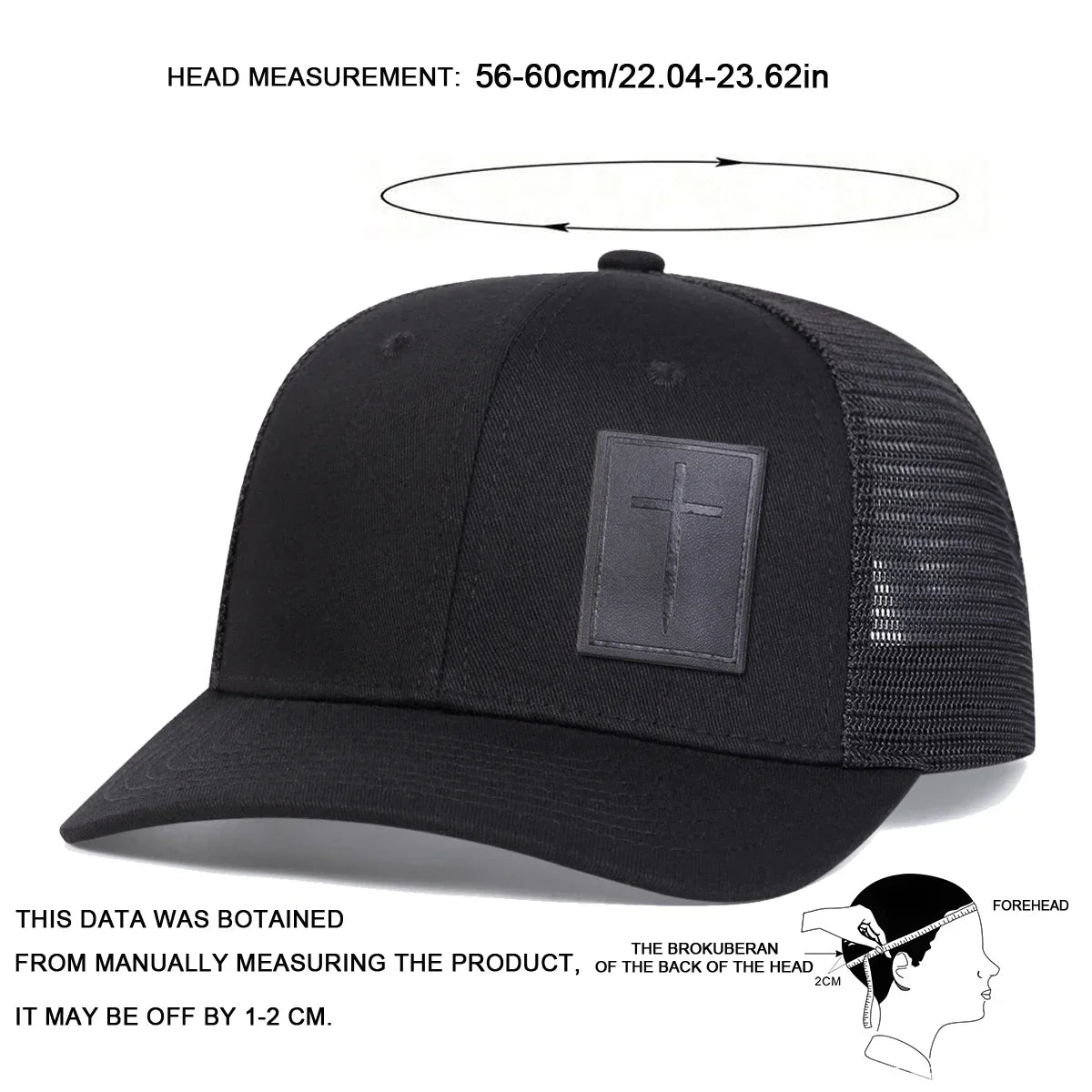 Unisex Cross Black Leather Label Baseball Net Caps Spring Summer