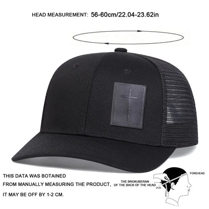 Unisex Cross Black Leather Label Baseball Net Caps Spring Summer