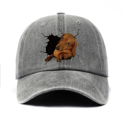 Vintage Cartoon Cute Puppy Print Washed Vintage Soft Top Sunshade Baseball Cap