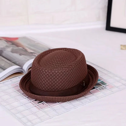New Breathable Hat England Mesh Flat Straw Hat Retro England Jazz Foldable Sun Hats