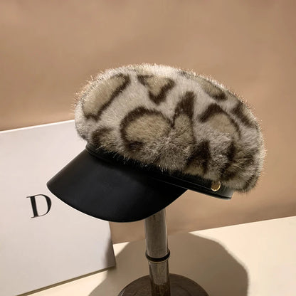 Autumn And Winter Mink Fur Newsboy Hat