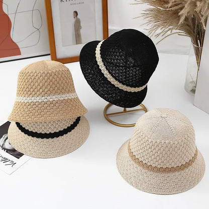 Wide Brim Panama Cap Korean Breathable Knitted Bucket Hats