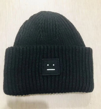 Warm And Cozy Knitted Beanie With Square Labels - Scandinavian Style Wool