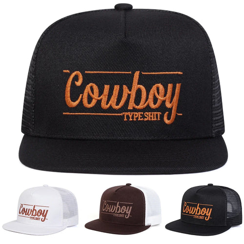 Unisex Cowboy Letter Embroidery Hip-hop Net Hats Spring Summer Sports Cap
