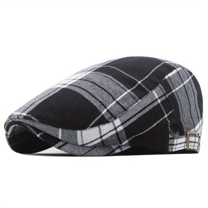 Men's Plaid Pattern Flat Cap Newsboy Hat Women Beret