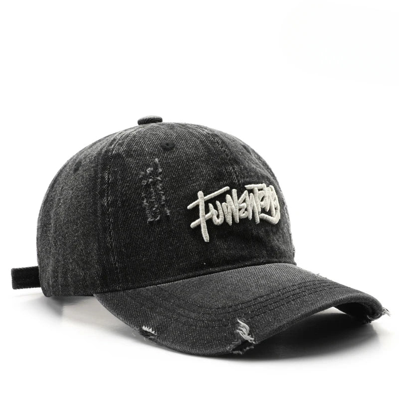 Japanese Retro Washed Denim Letter Embroidered Cap Outdoor Sports Men Travel