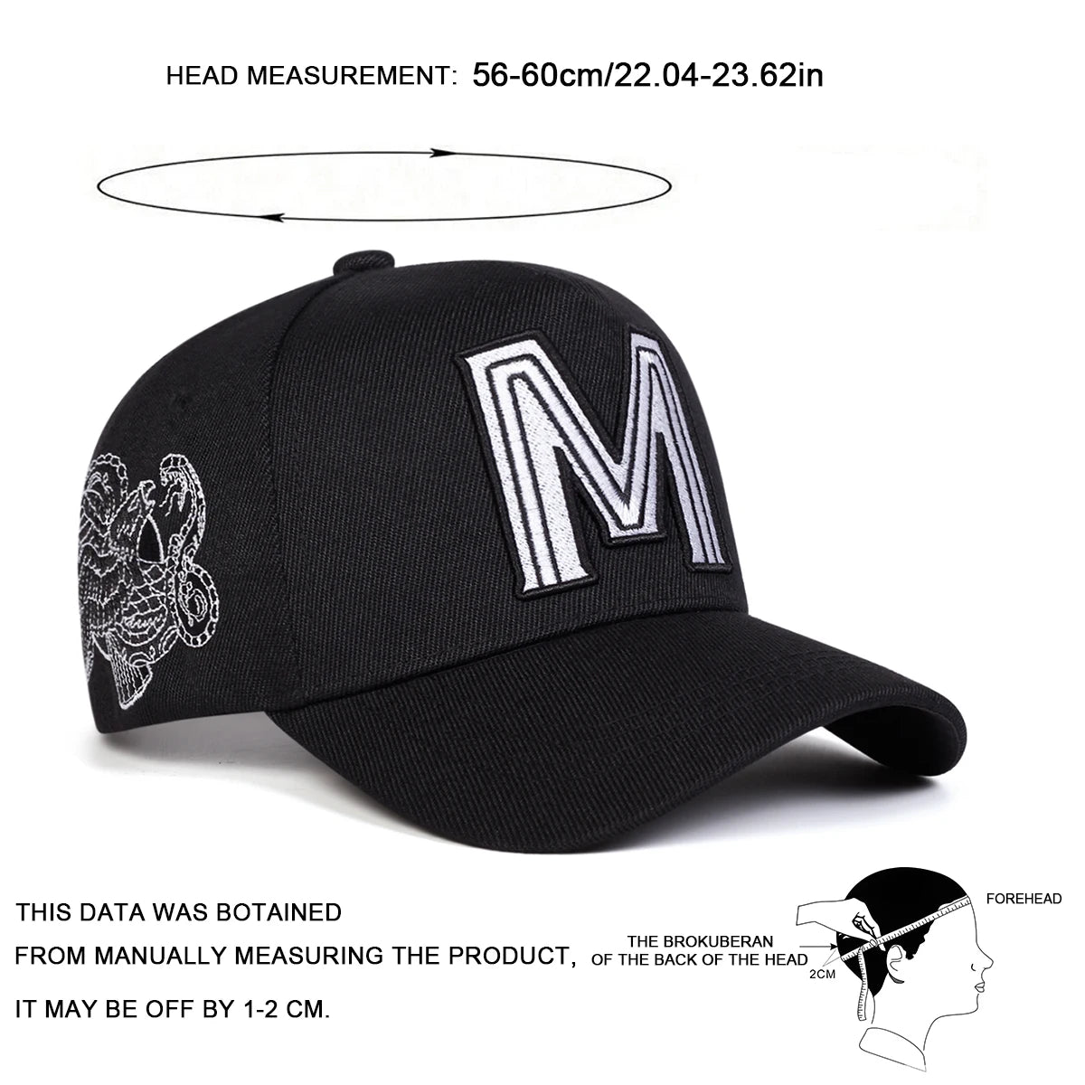 Unisex M Letter Embroidery Baseball Caps Spring and Autumn Outdoor Adjustable Casual Hat Sports Cap