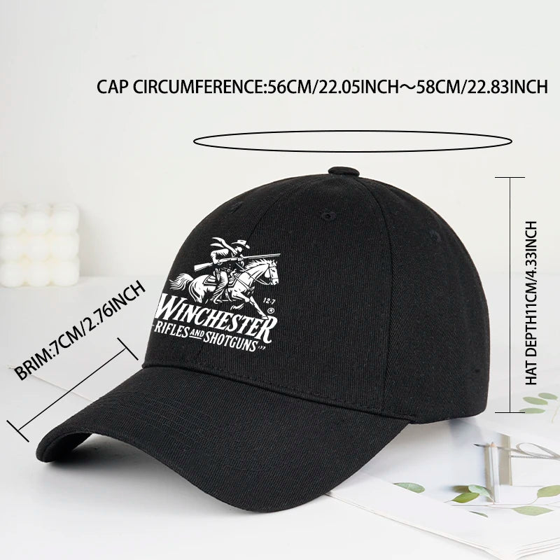 Winchester Cowboy Logo Print Soft Top Baseball Cap Soft Comfortable Breathable Adjustable Retro Western Style