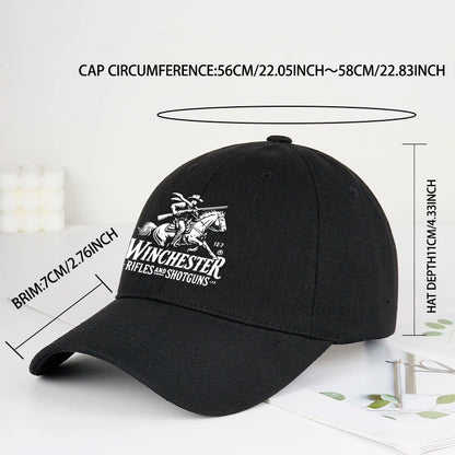 Winchester Cowboy Logo Print Soft Top Baseball Cap Soft Comfortable Breathable Adjustable Retro Western Style