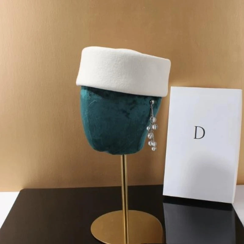 Women Wool Felt Berets Hat Vintage Hard Top Concave Top Fedoras Hats