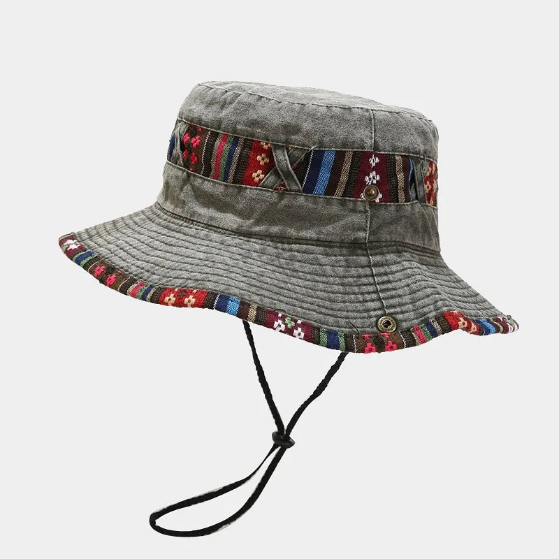 Cotton National Wind Solid Color Bucket Hat Outdoor Travel Sun Cap For Men And Women