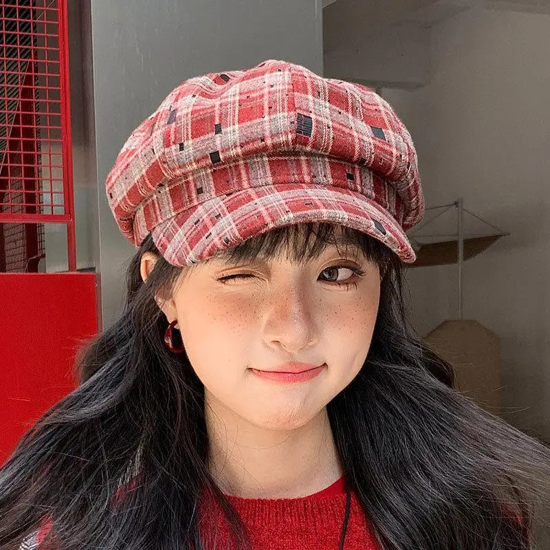 Hot Sale Retro Contrasting Color Plaid Berets For Women