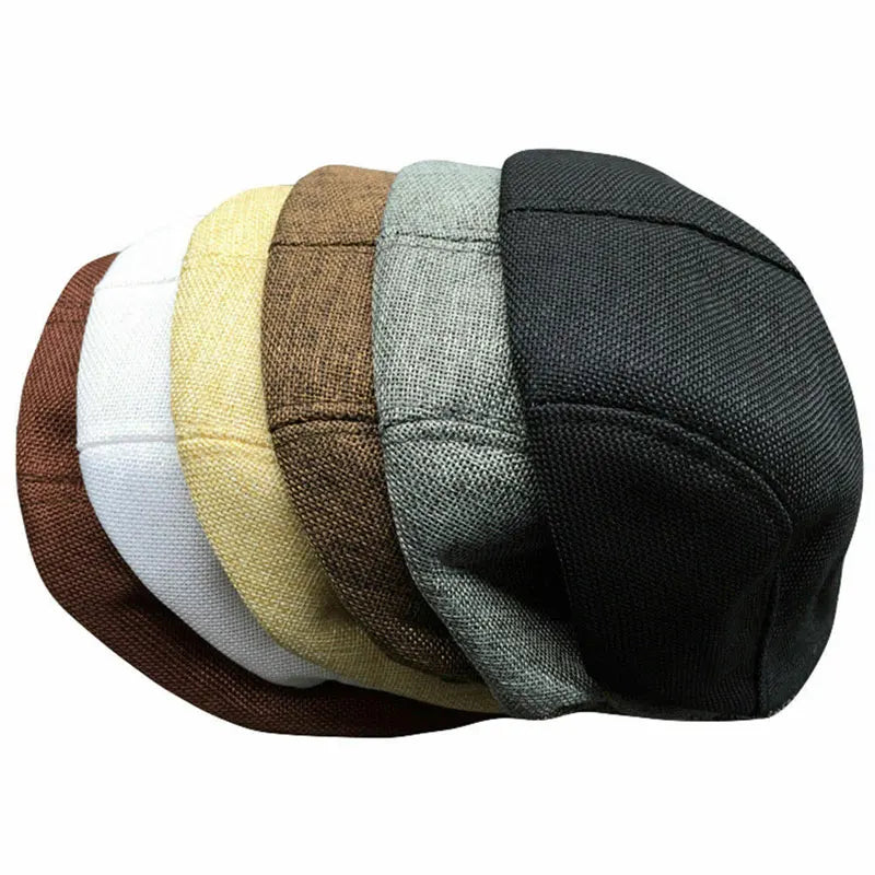 Vintage Linen Beret Caps For Men Women Autumn Fashion Newsboy Adjustable Hats