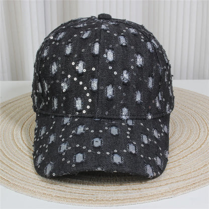 Fashionable Multiple Styles Of Glittering Sequin Frayed Denim Baseball Caps