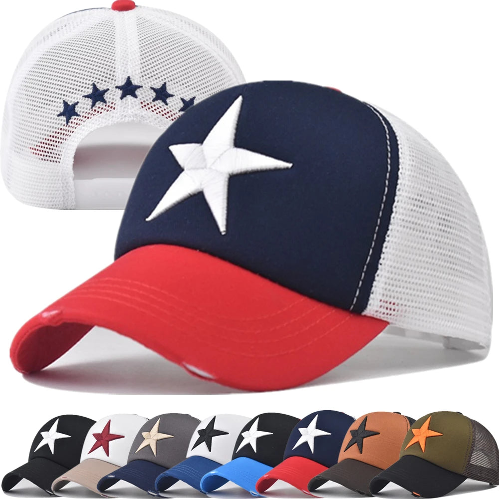 Unisex Mesh Cap Casual Plain Embroidery Five-Star Cotton Baseball Cap Summer for Women And Men