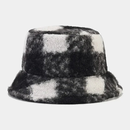 Winter Polyester Print Warm Bucket Hat Fisherman Hat