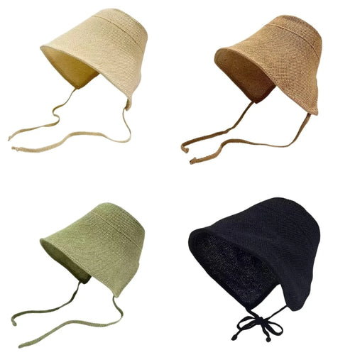 Casual Sun Hat With Chin Ties Bucket Hat