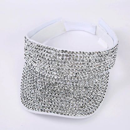 Glitter Visor Shiny Rhinestones Sport Cap Solid Empty Top Hats