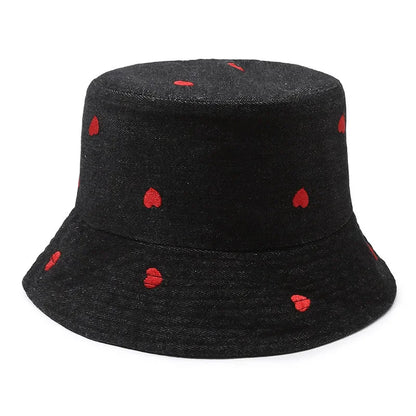 Heart Embroidery Fisherman Caps for Women