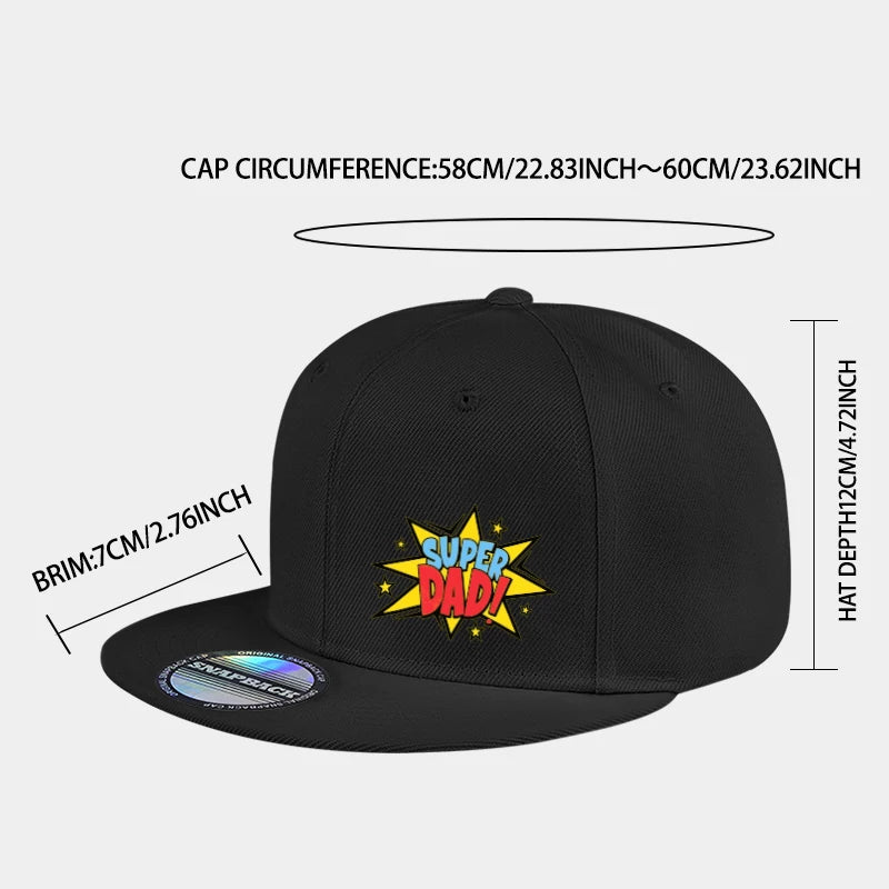 Retro Super Dad Comic-Style Printed Flat-Brim Hat Snapback Cap