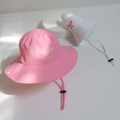 Bow Embroidery Women Quick Dry Bucket Hat Summer