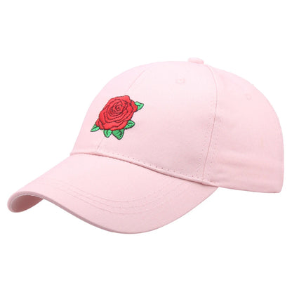 Black Cotton Rose Embroidery Baseball Cap Hip Hop for Men Women