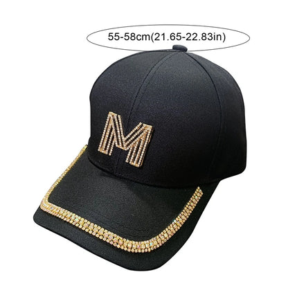 Women Baseball Caps Letter M&D Rhinestones Adjustable Casual Caps Outdoor Sports Style Sun Hat