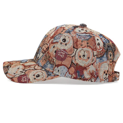 Retro Curved Brim Baseball Cap, Cute Cartoon Teddy Bear Dog Pattern Duckbill Cap