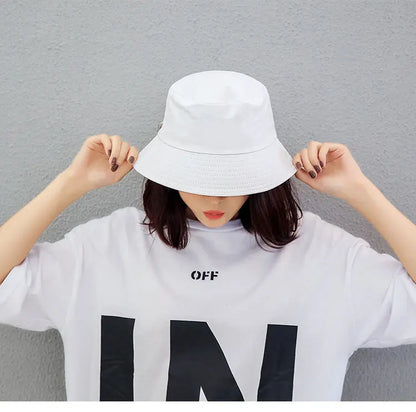 Solid Color Fisherman Hat Korean Trendy Hip Hop Bucket Hat Summer Flat Top Sun Cap Casual Outdoor