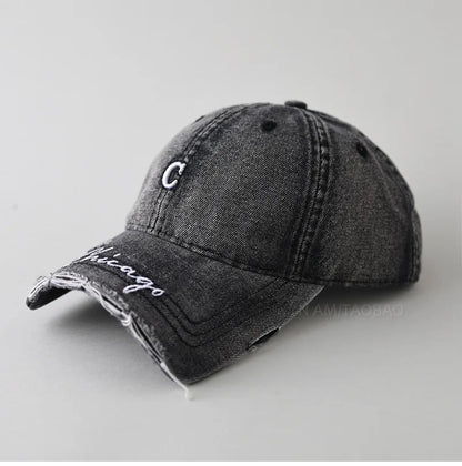 Washed Denim Baseball Cap Unisex Chicago