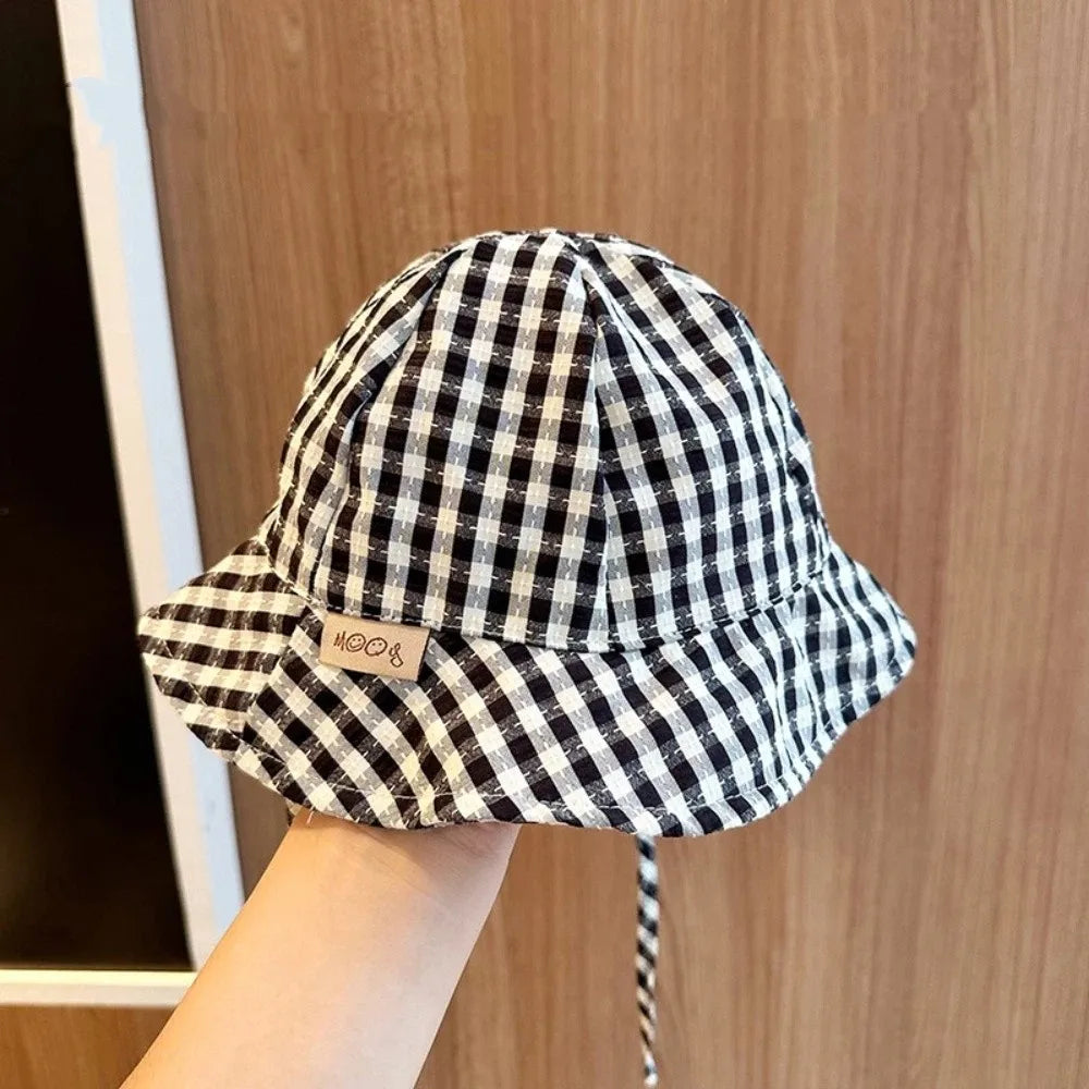 Cute Striped Sun Hat with Windproof Rope Breathable Fisherman Hat