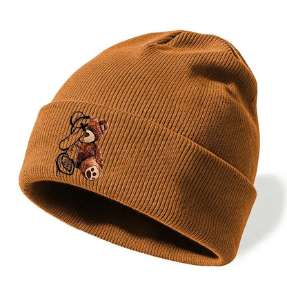 Cute Bear Embroidered Knitted Caps For Men And Women