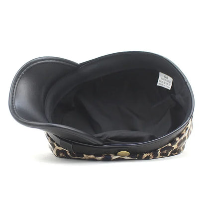 Four Seasons Pu Leopard Print Beret Octagonal Cap
