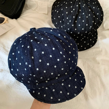 Y2K Polka Dot Star Jacquard Beret Hats